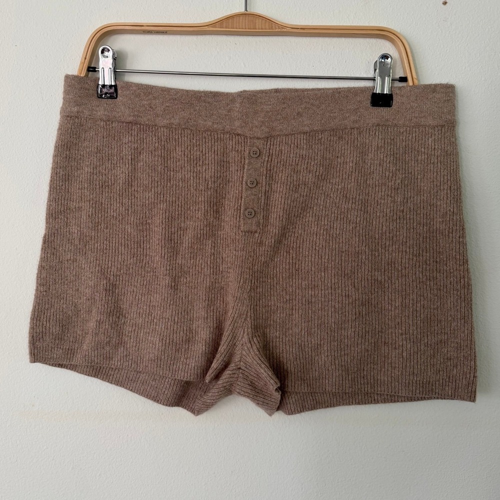 Aerie Womens Ribbed Henley Lounge Shorts Taupe Brown Size Large High Rise